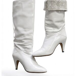 Vintage Italian Vero Cucio White Heeled Boots genuine leather amazing condition